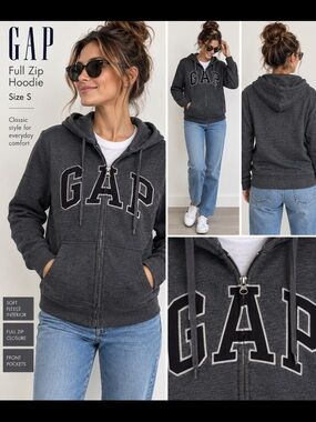 GAP Women's Dark Charcoal Zip-Up Hoodie